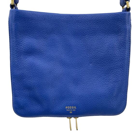 Fossil Preston Expandable Pebbled Leather Crossbody Purse/ Bag, Royal Blue - Picture 1 of 16